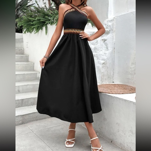 Boho chevron trim slit thigh maxi dress - Picture 5 of 6